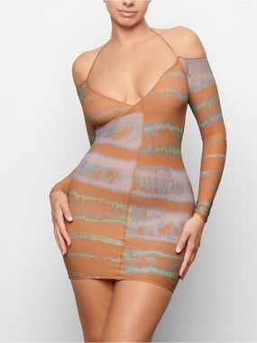 SKIMS Jelly Sheer Brown Dress Off-Shoulder